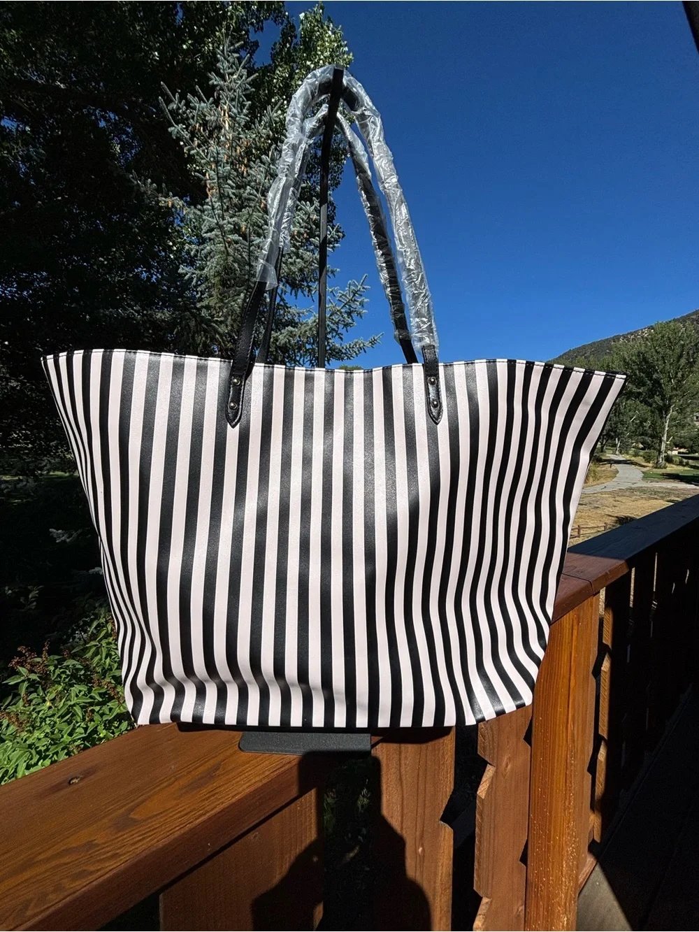 Victoria's Secret Black & White Striped Tote Bag